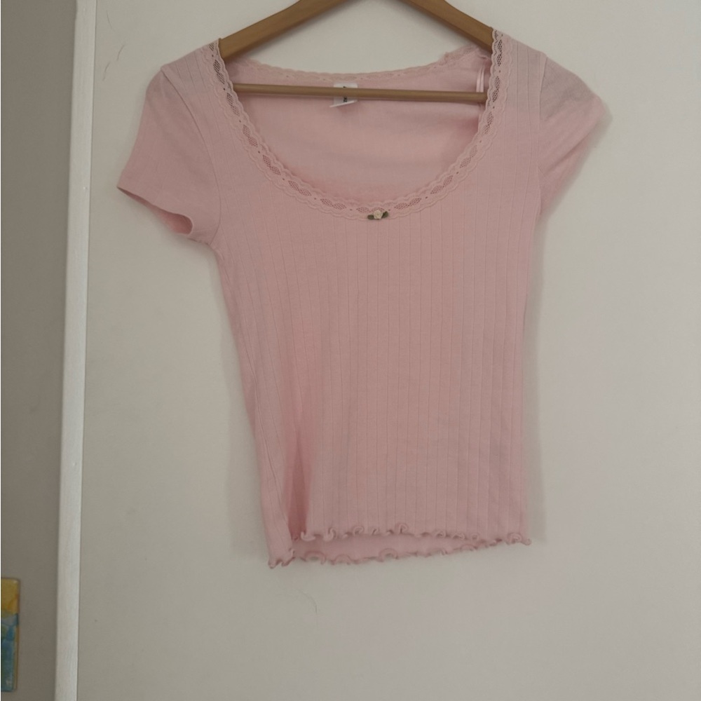 Nordstrom Pink Short Sleeve Top with Lace Detail